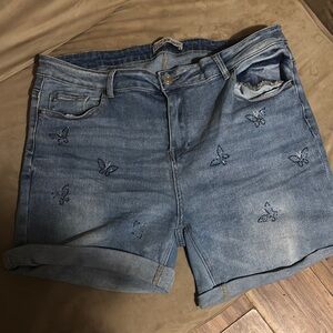 Embroidered Butterfly Denim Shorts